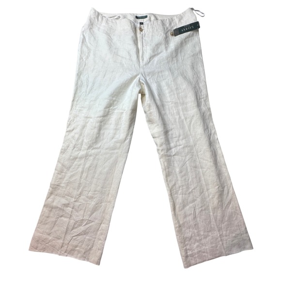 Lauren Ralph Lauren Pants - Lauren Ralph Lauren Pants Womens 18W White Linen Wide Leg High Rise New NWOT